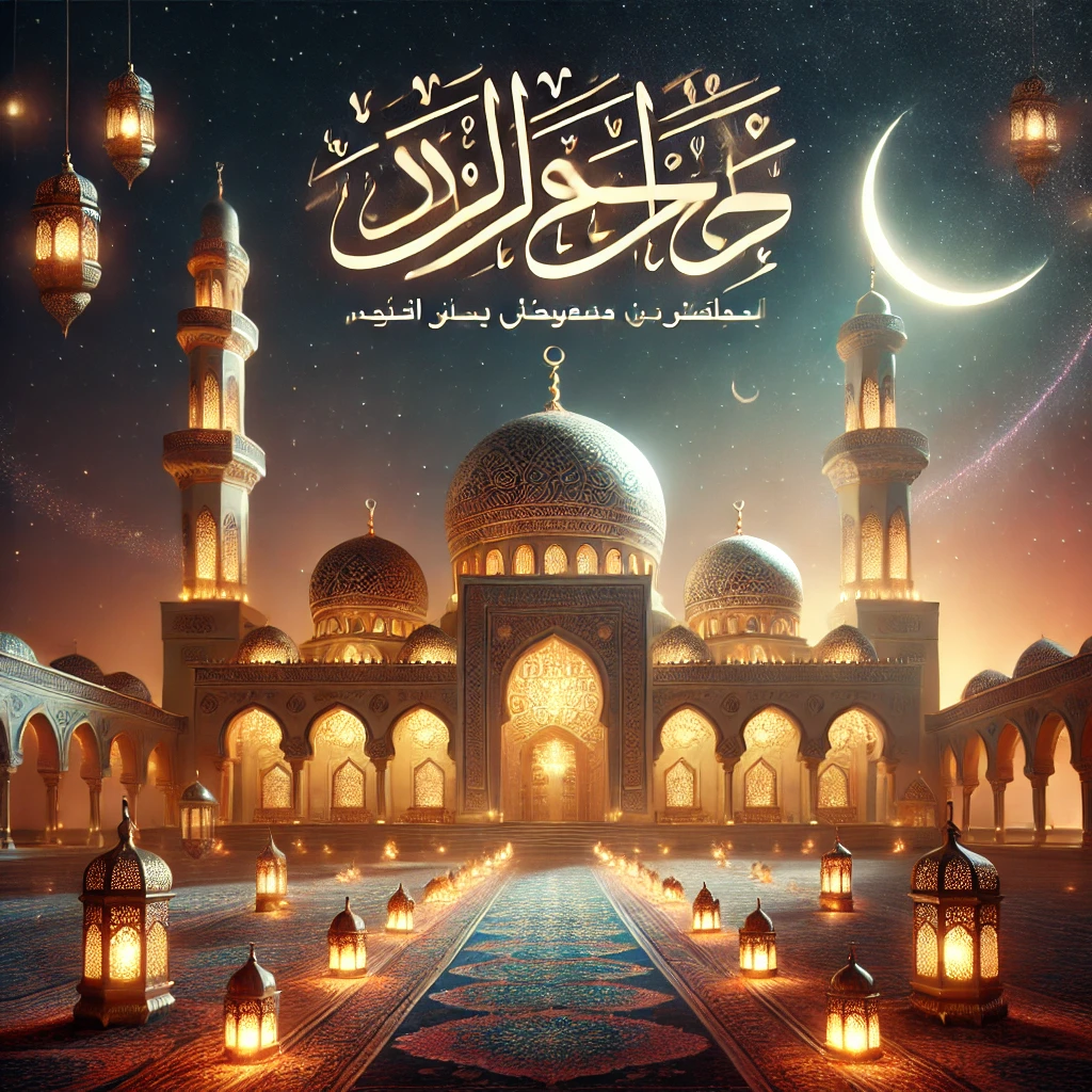 DALL·E-2025-03-01-11.41.29-A-high-definition-Ramadan-Kareem-greeting-image.-The-scene-features-a-beautifully-decorated-mosque-glowing-under-a-serene-night-sky-with-a-crescent-mo Ramadan Kareem Wishes: Heartfelt Quotes & Beautiful HD Images - 2025