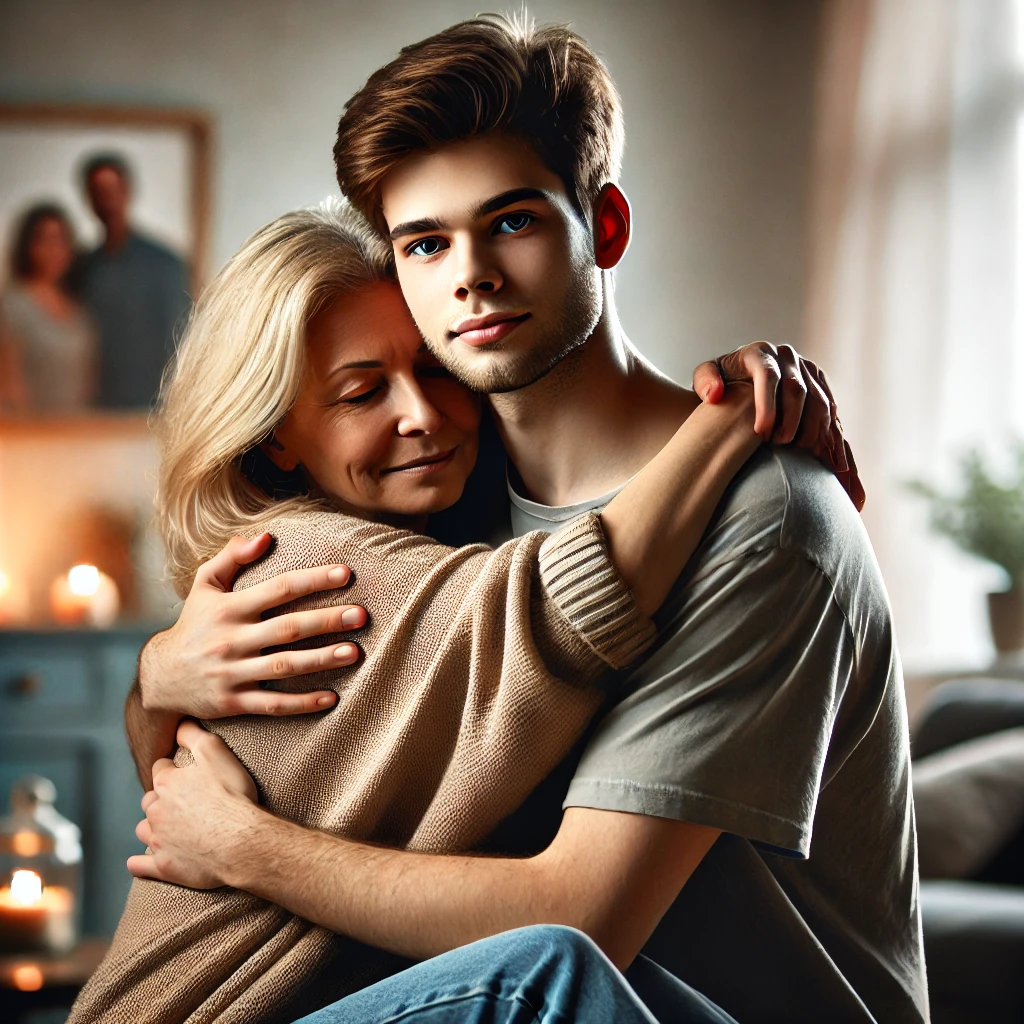 DALL·E-2025-03-02-18.38.03-A-mother-hugging-her-grown-up-son-in-a-cozy-home-setting.-The-mother-has-a-loving-and-emotional-expression-while-the-son-embraces-her-warmly.-The-bac The Unbreakable Bond: A Heartwarming Story of a Son and His Parents